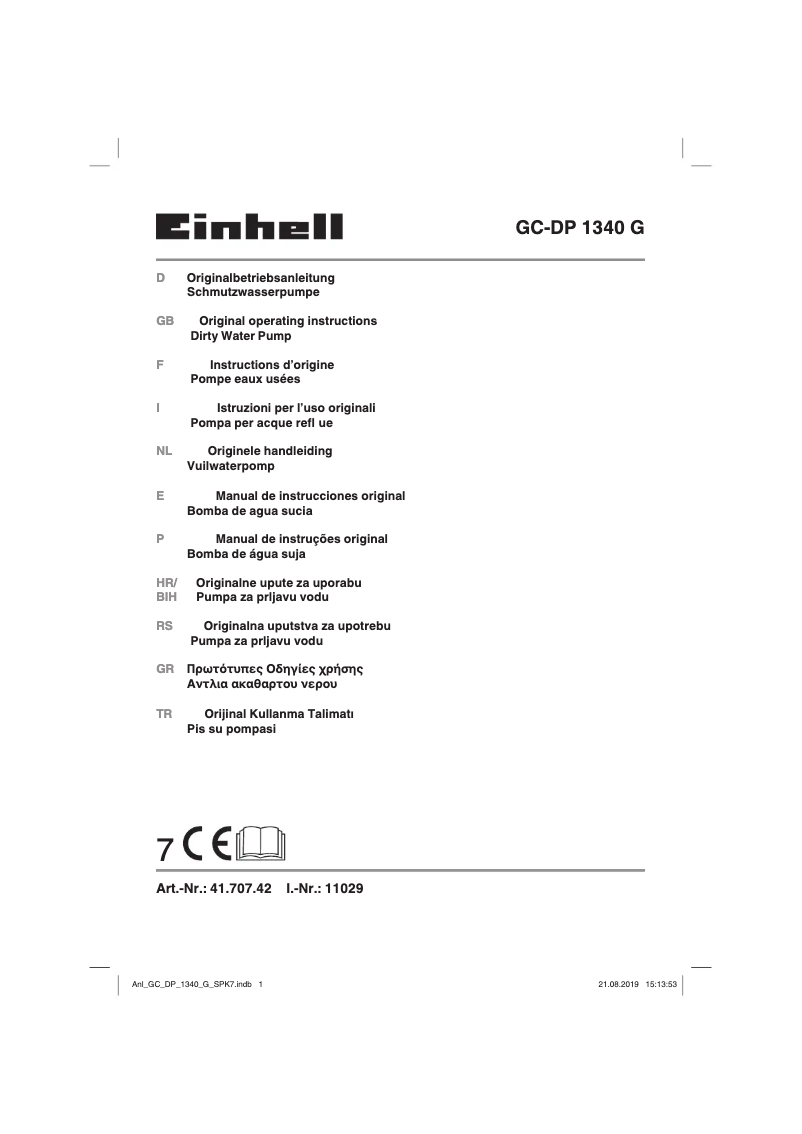 Page 1 de la notice Manuel utilisateur Einhell GC-DP 1340 G