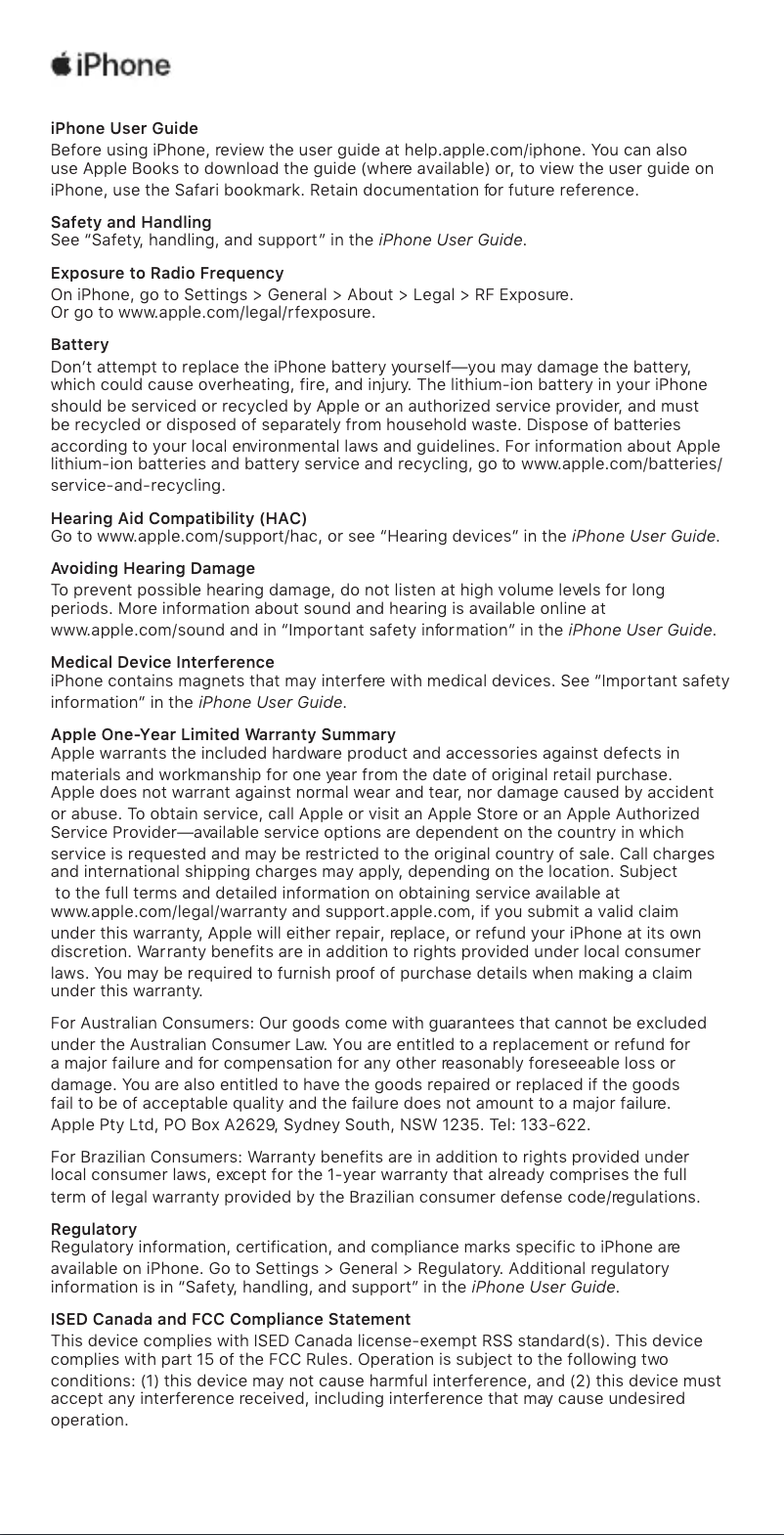 Image de la première page du manuel de l'appareil iPhone Xs