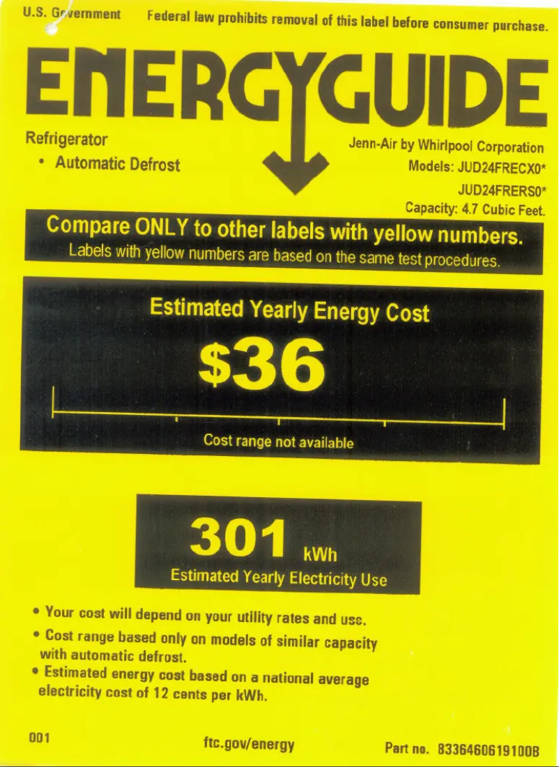 Page n°1 - Label énergétique JennAir JUD24FRERS