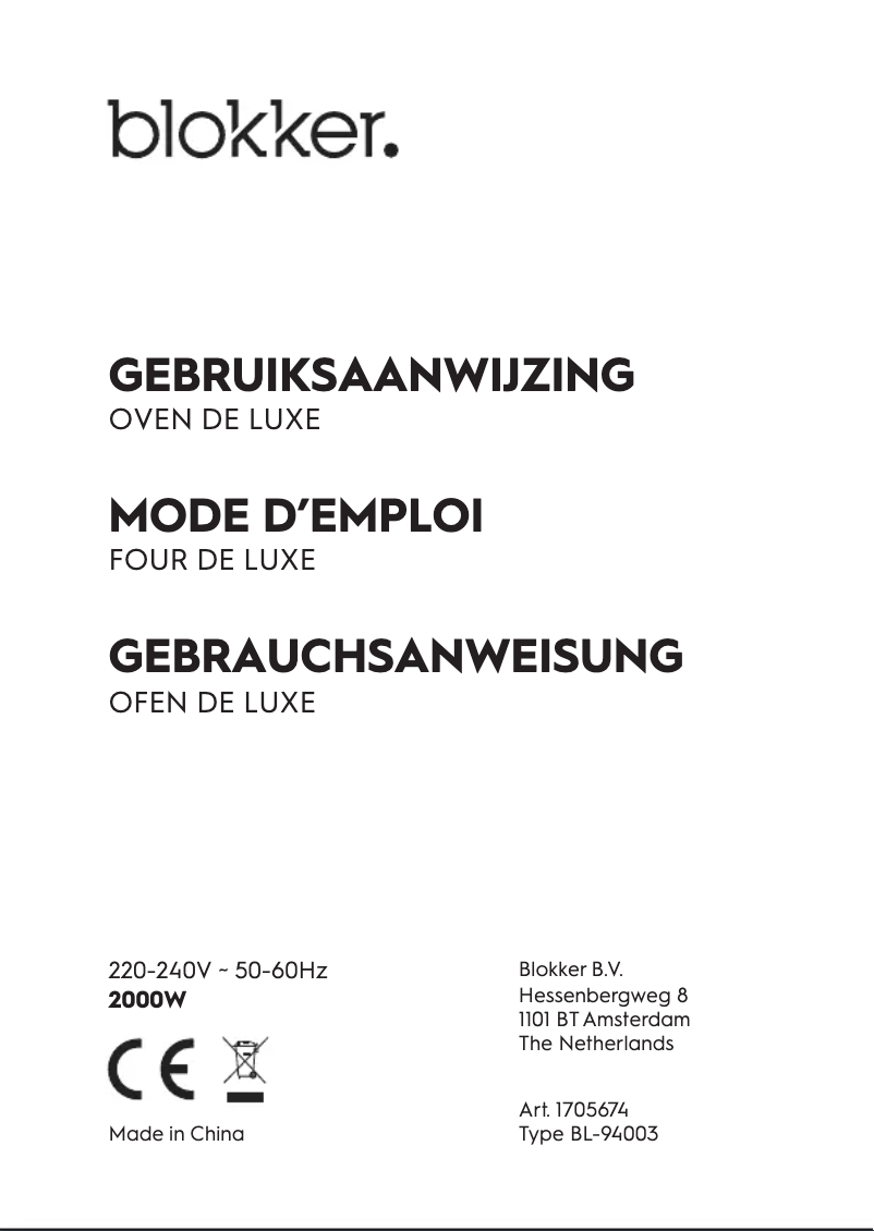 Page 1 de la notice Manuel utilisateur Blokker BL-94003