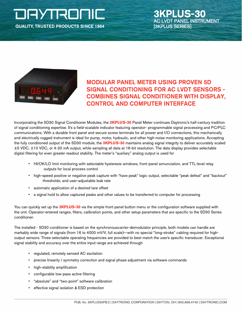 Página 1 del manual Ficha técnica Daytronic 3KPLUS-30