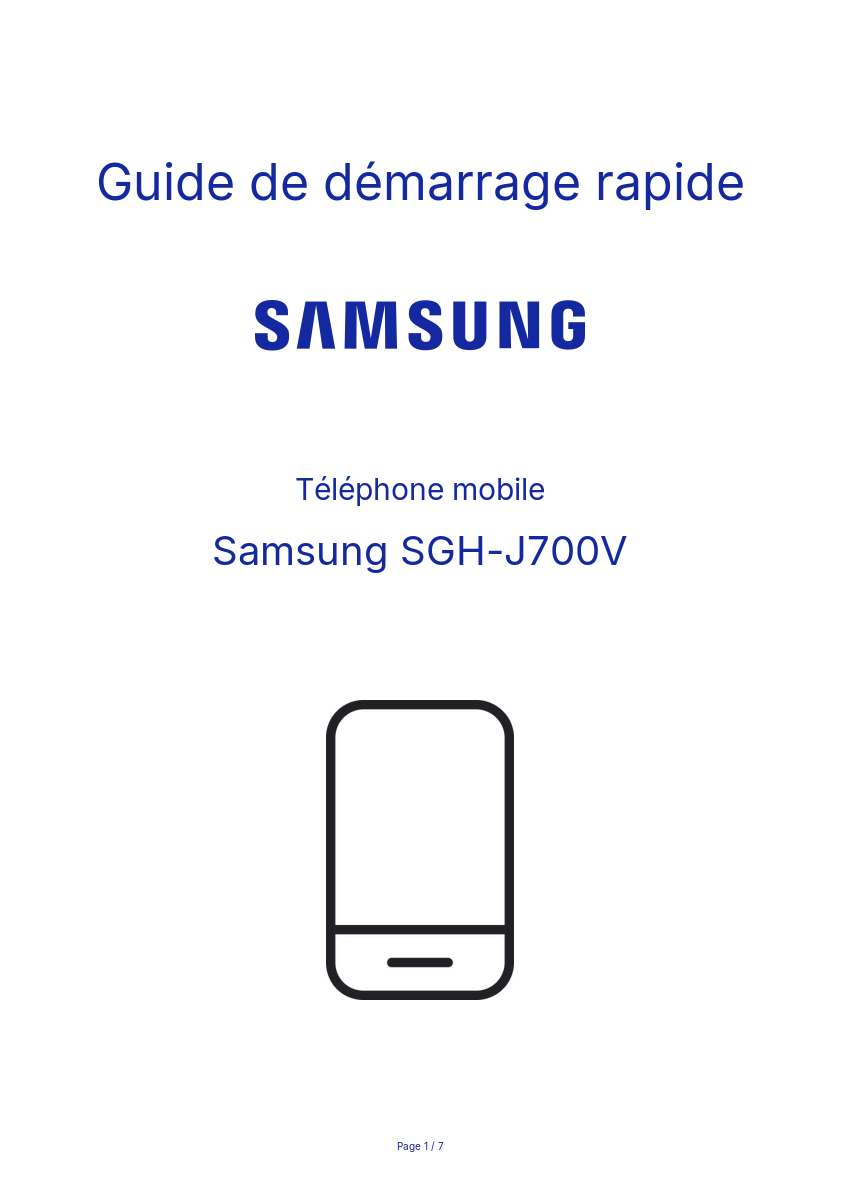Page n°1 - Guide de démarrage rapide Samsung SGH-J700V