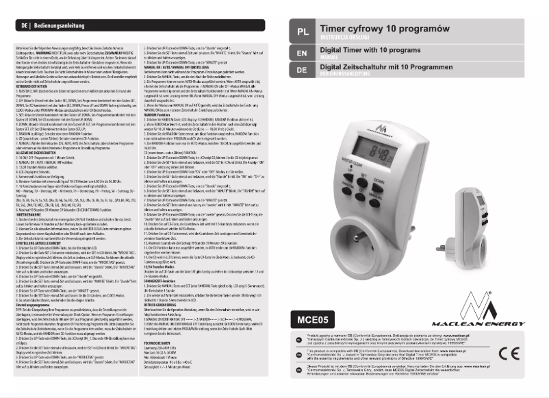 Page n°1 - Manuel utilisateur Maclean MCE05G