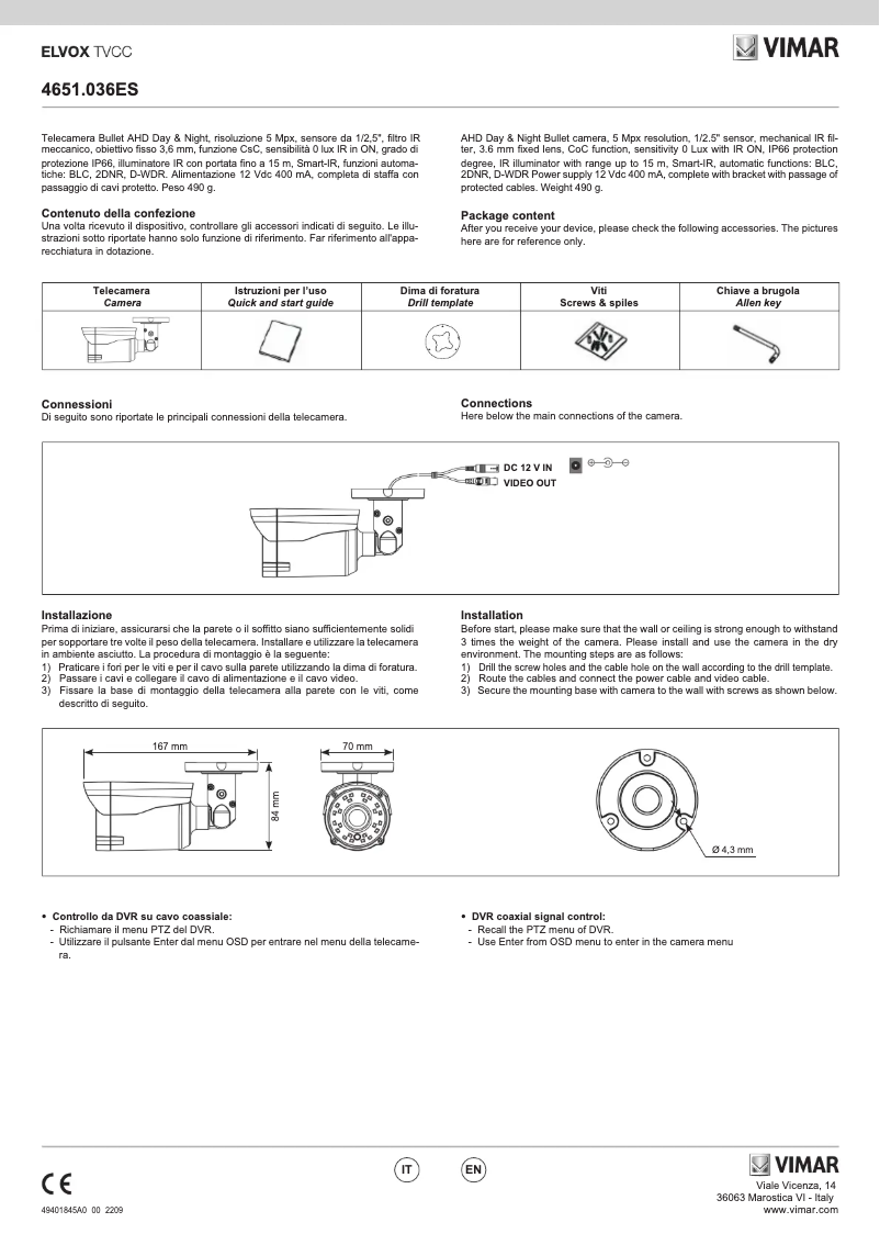 Page 1 de la notice Manuel utilisateur Vimar ELVOX 4651.036ES