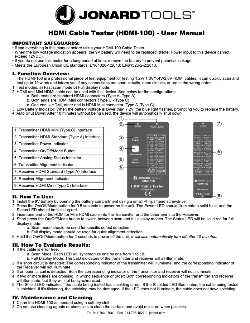 Page n°1 - Manuel utilisateur Jonard Tools HDMI-100