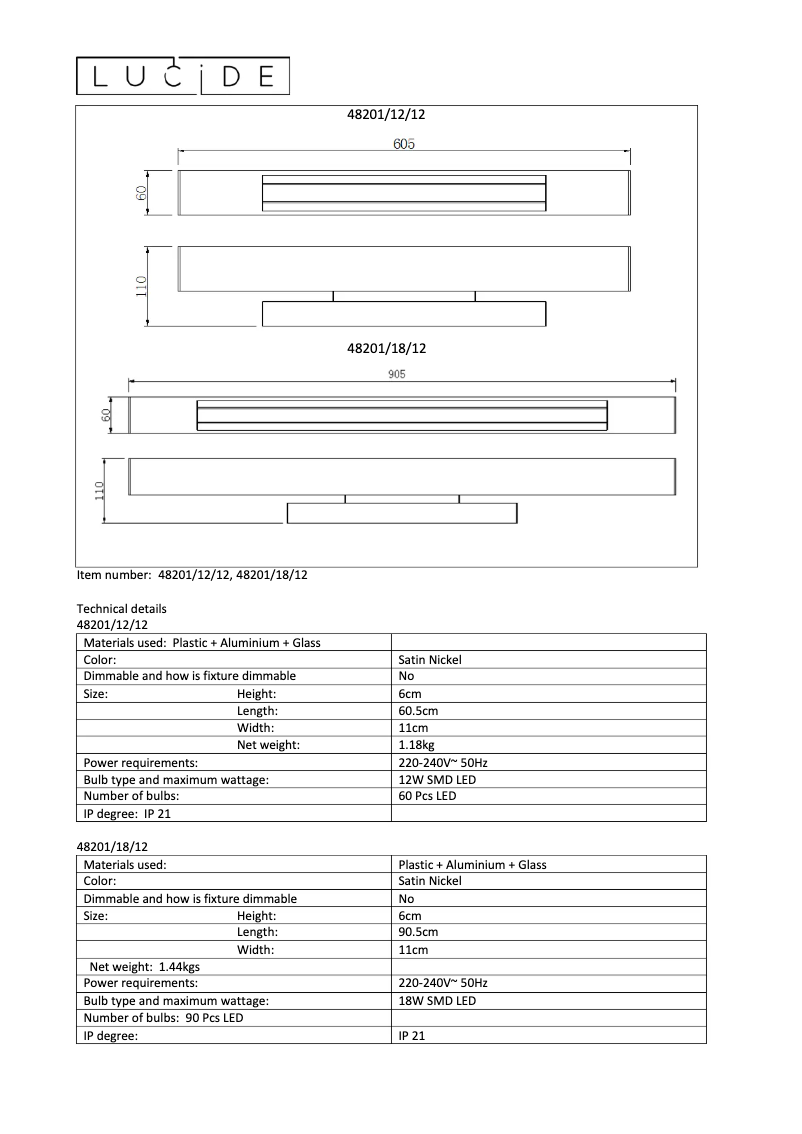 Page 1 de la notice Manuel utilisateur Lucide Matthew 48201/18/12