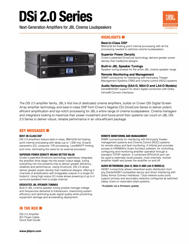 Page 1 de la notice Fiche technique JBL DSi Series