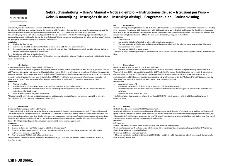 Page n°1 - Manuel utilisateur Vivanco 36661