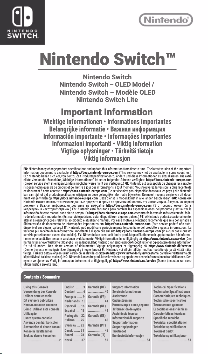 Page 1 de la notice Manuel utilisateur Nintendo Switch OLED