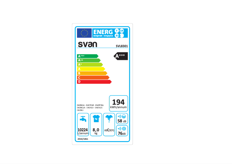Page 1 de la notice Label énergétique SVAN SVL8301