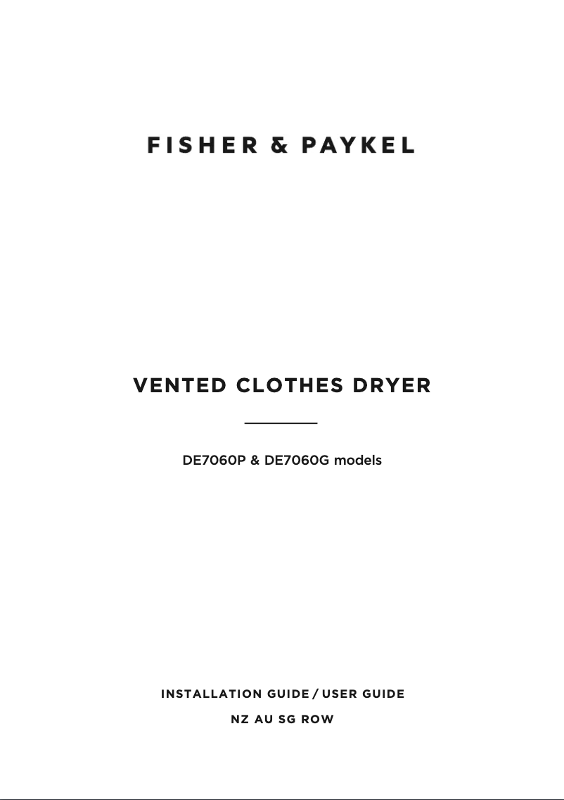 Page 1 de la notice Guide d'installation Fisher & Paykel DE7060P2