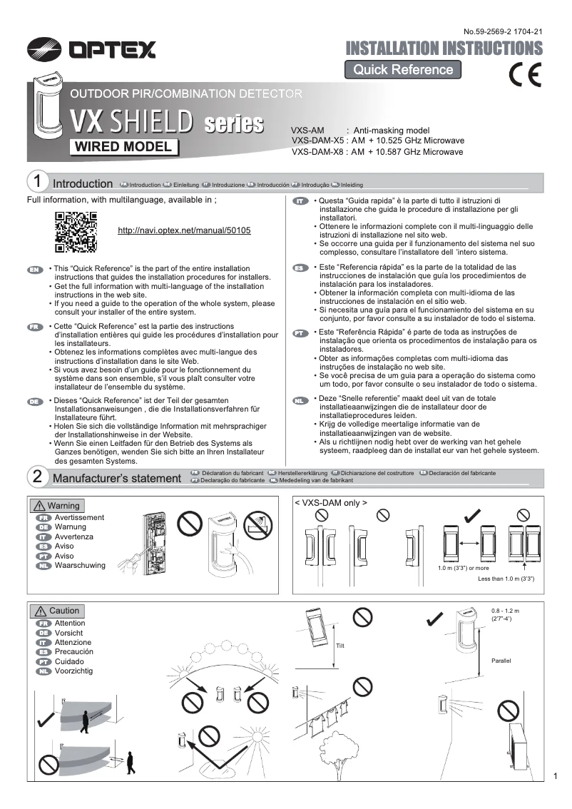 Page 1 de la notice Manuel utilisateur Optex VXS-AM