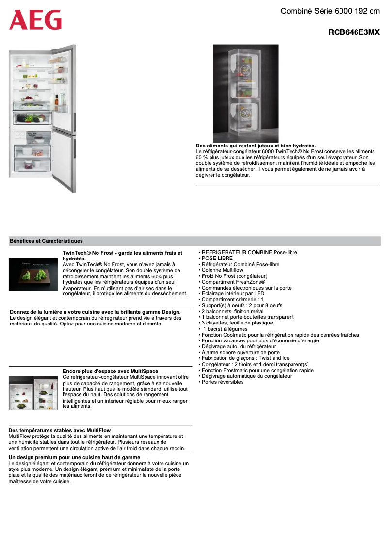 Page n°1 - Fiche technique AEG RCB646E3MX