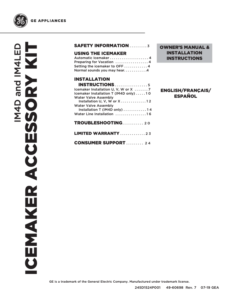 Page 1 de la notice Manuel utilisateur GE IM4LED