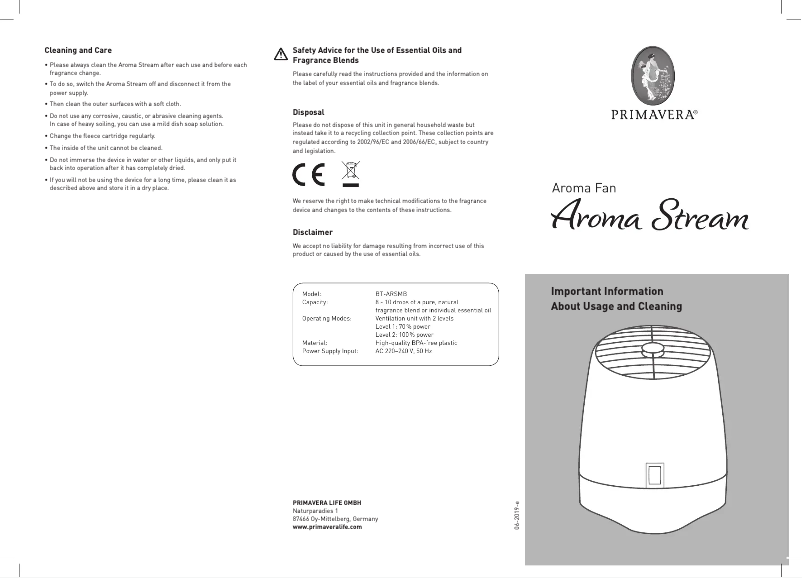Page n°1 - Manuel utilisateur PRIMAVERA Aroma Stream