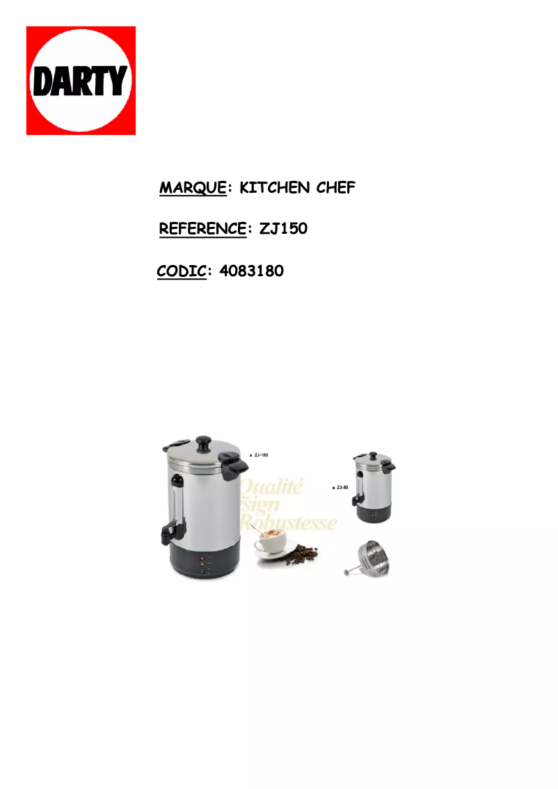 Page n°1 - Manuel utilisateur Kitchen Chef ZJ150