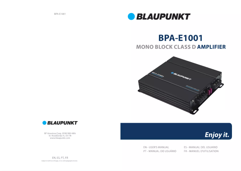 Page n°1 - Manuel utilisateur Blaupunkt BPA-E1001