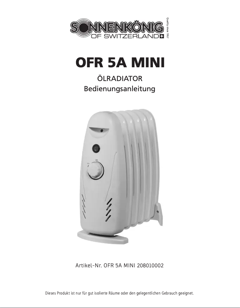 Page n°1 - Manuel utilisateur Sonnenkönig OFR5A Mini