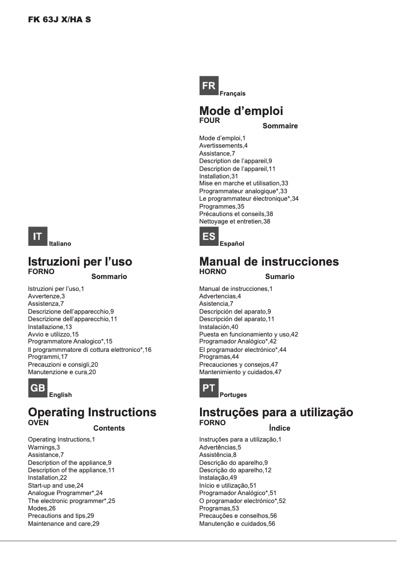 Page n°1 - Manuel utilisateur Hotpoint Ariston FK 63J X