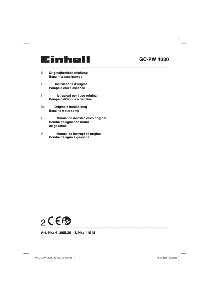 Page n°1 - Manuel utilisateur Einhell GC-PW 4030