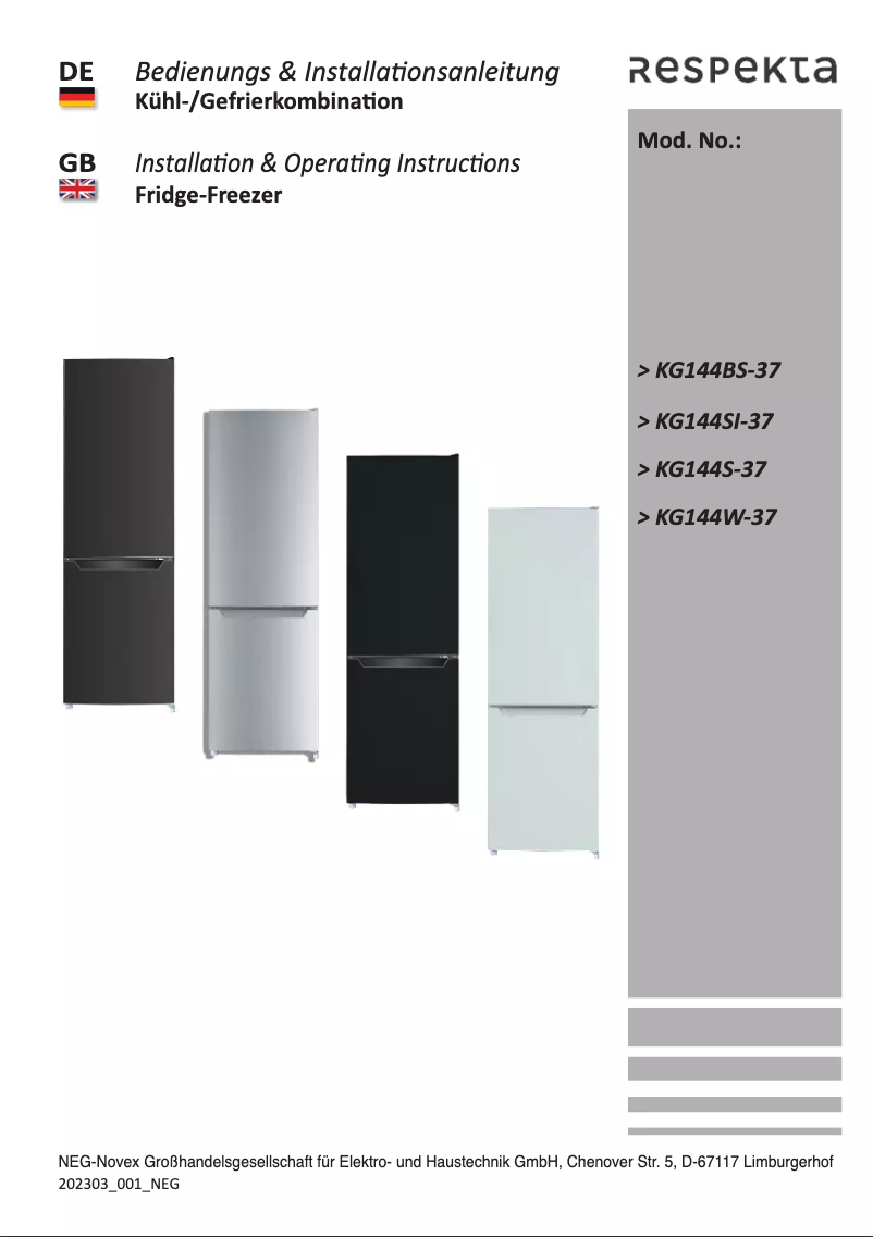 Image de la première page du manuel de l'appareil Savo KG144SI-37