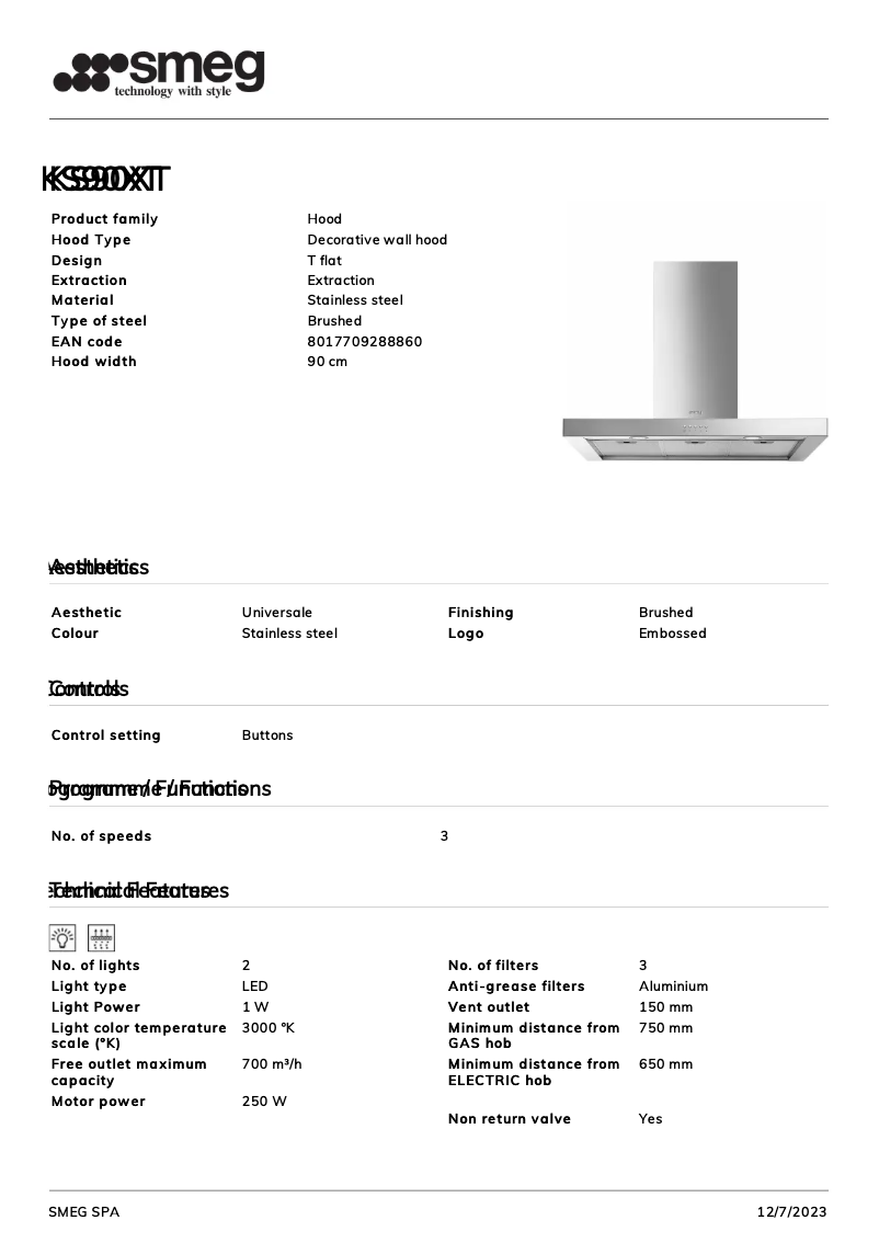 Page n°1 - Fiche technique Smeg KS90XT