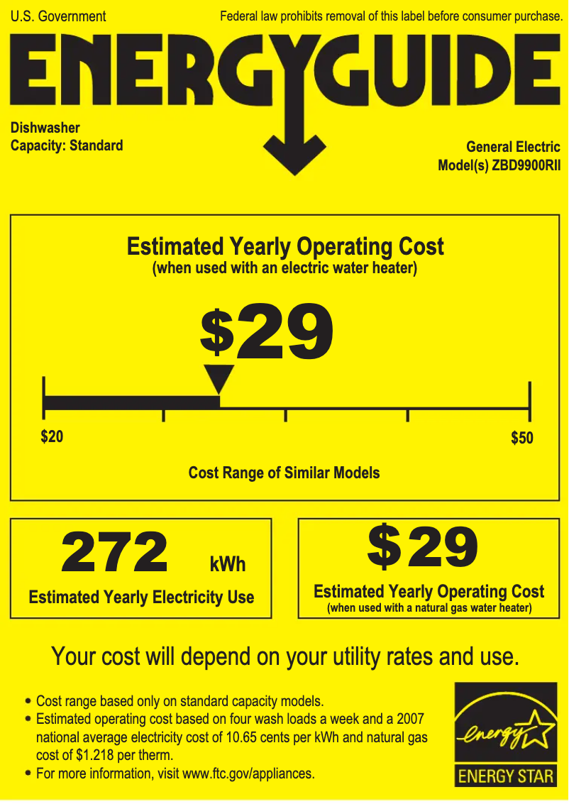 Page 1 de la notice Label énergétique GE ZBD9900RII