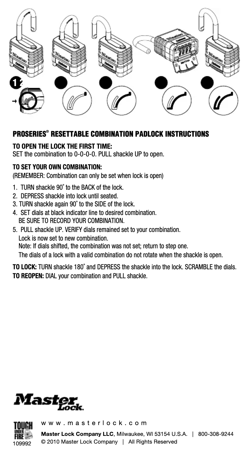 Page 1 de la notice Manuel utilisateur Master Lock 1178D