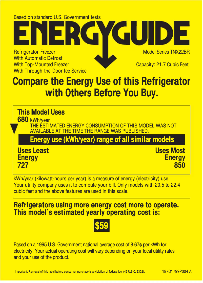 Page n°1 - Label énergétique GE Profile Performance TNX22BRCRWW