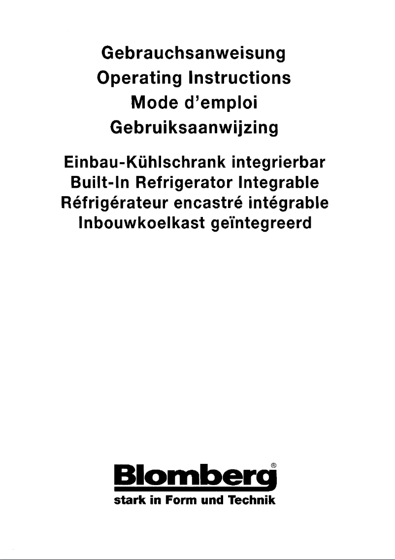 Page n°1 - Manuel utilisateur Blomberg KI 1150