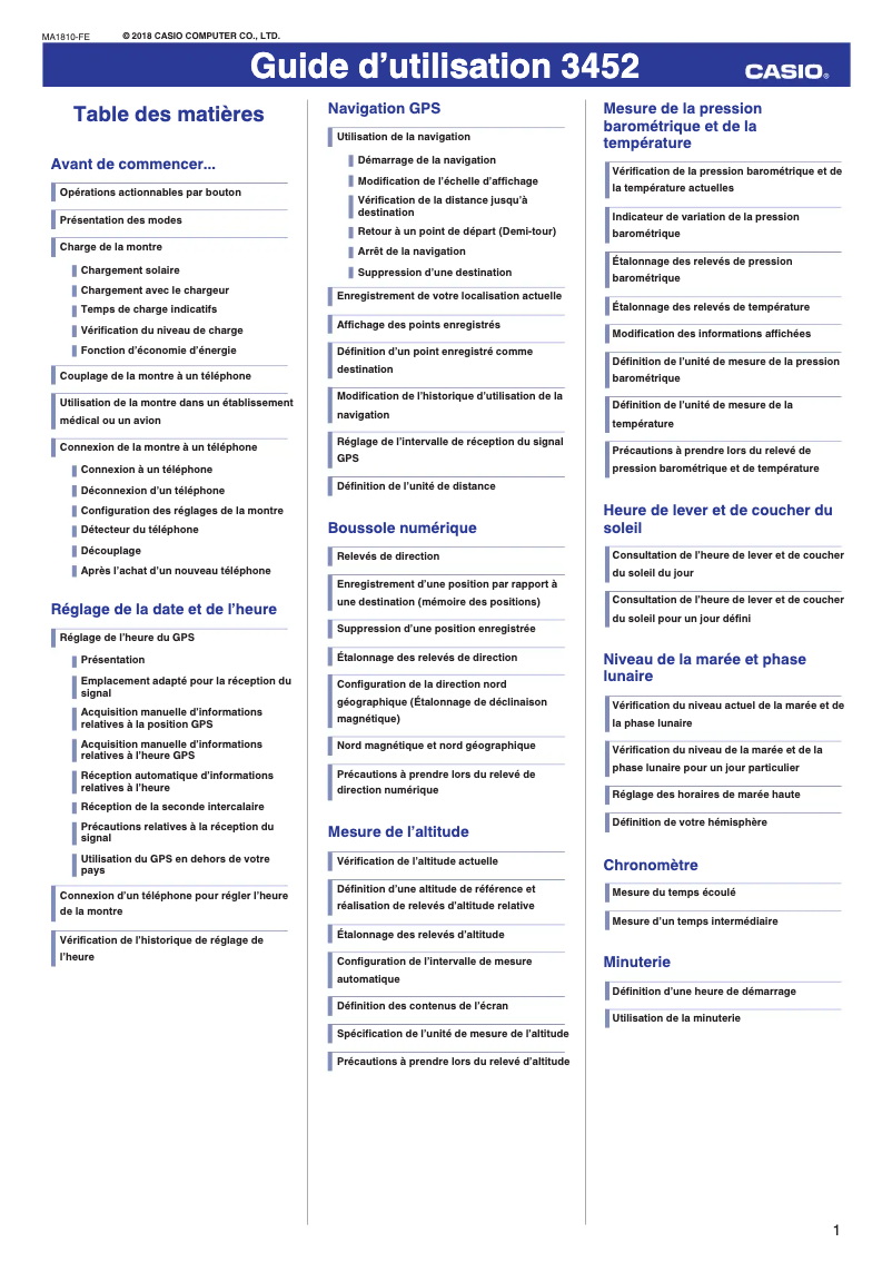 Page 1 de la notice Manuel utilisateur Casio 3452