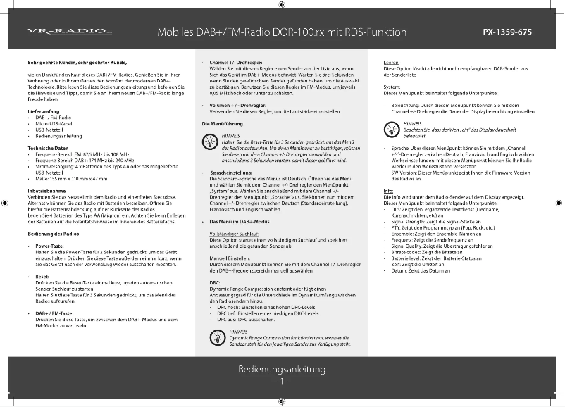 Page n°1 - Manuel utilisateur VR-Radio DOR-100.rx