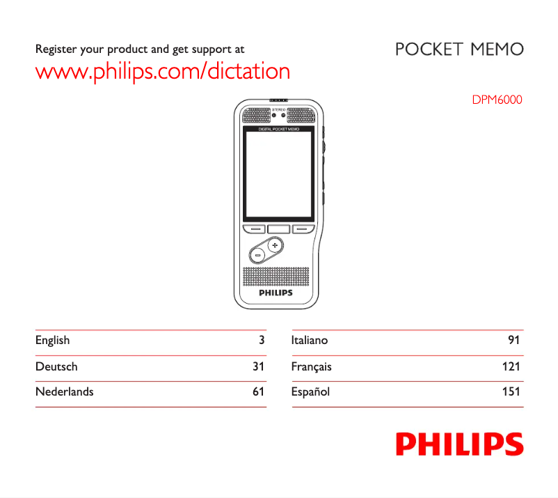 Page n°1 - Manuel utilisateur Philips PocketMemo DPM6000