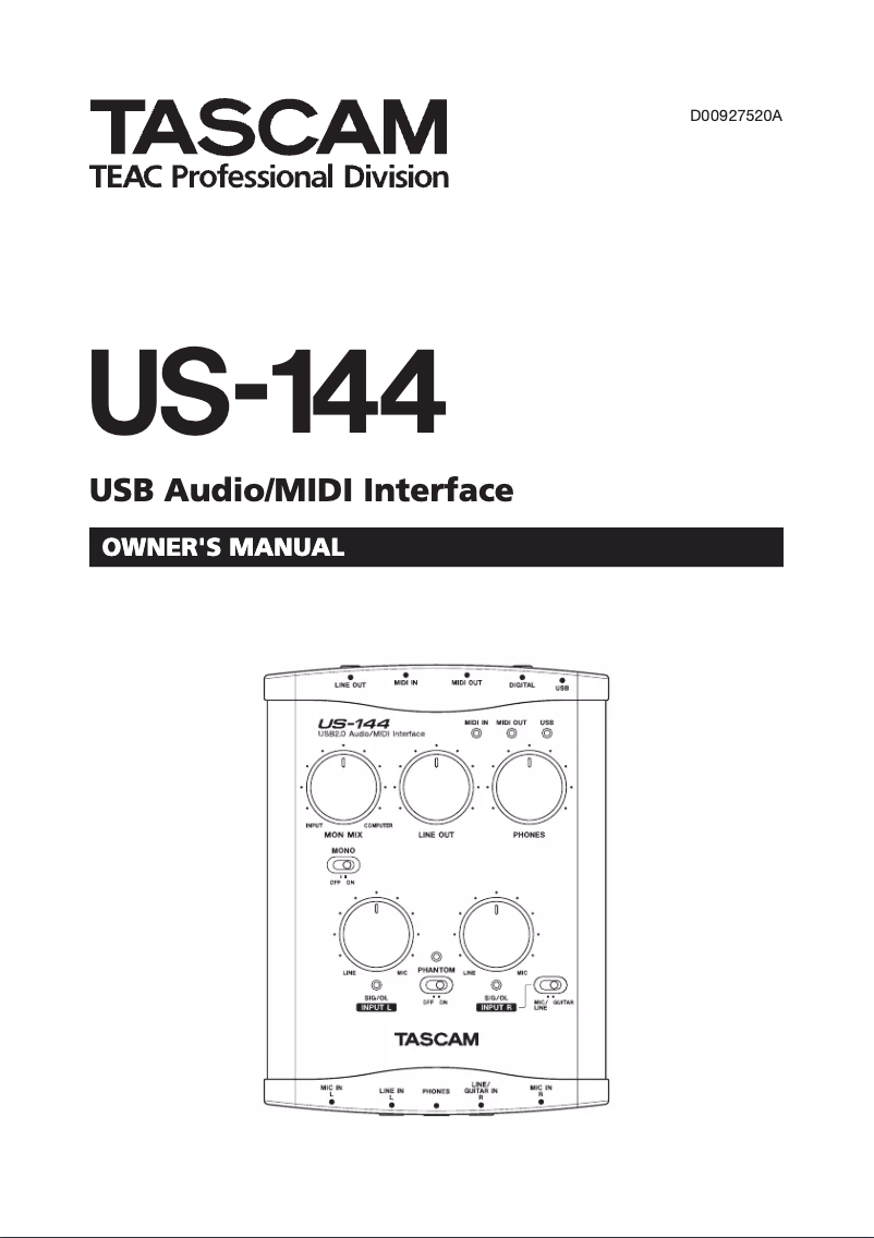Page 1 de la notice Manuel utilisateur Teac US-144