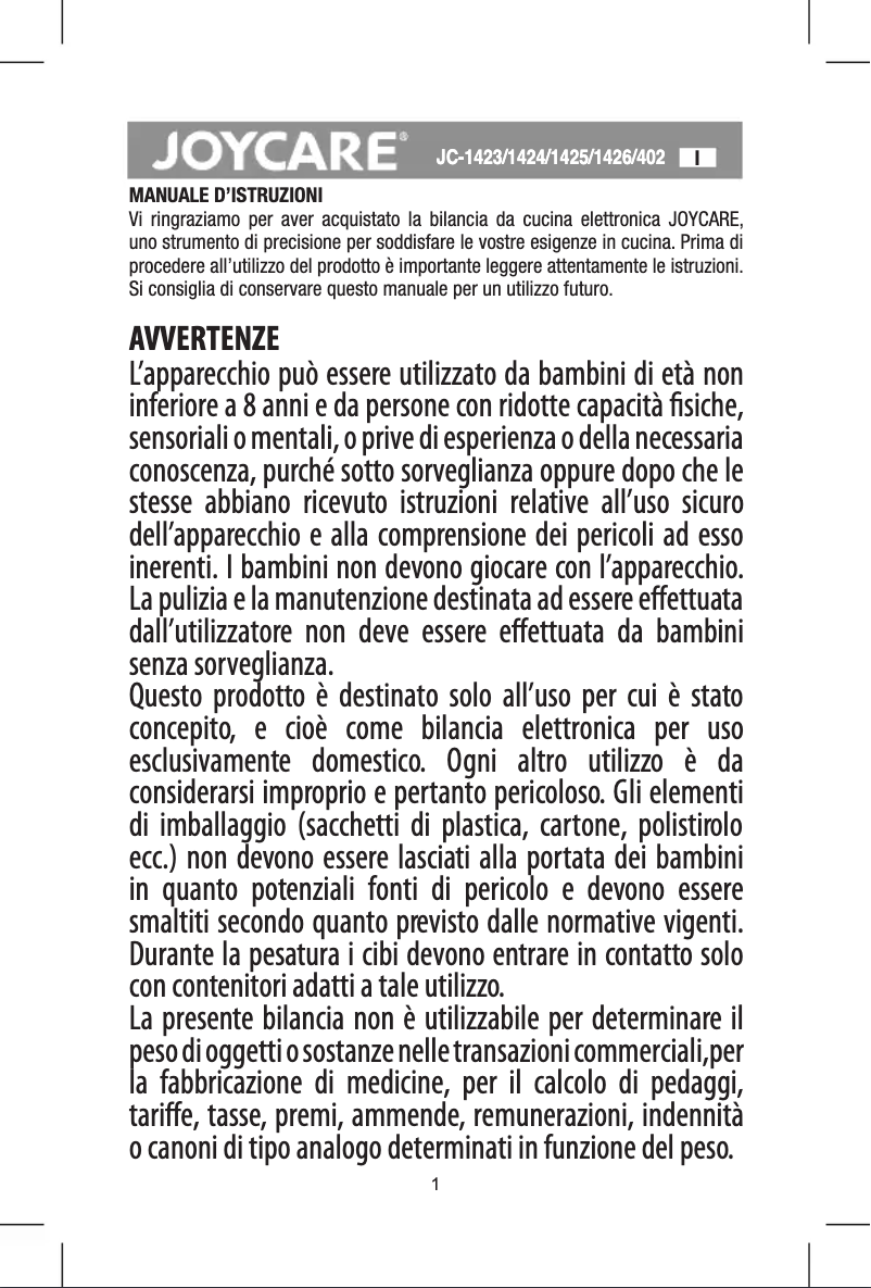 Image de la première page du manuel de l'appareil JC-1426