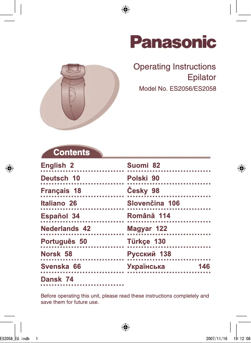 Page 1 de la notice Manuel utilisateur Panasonic ES2056