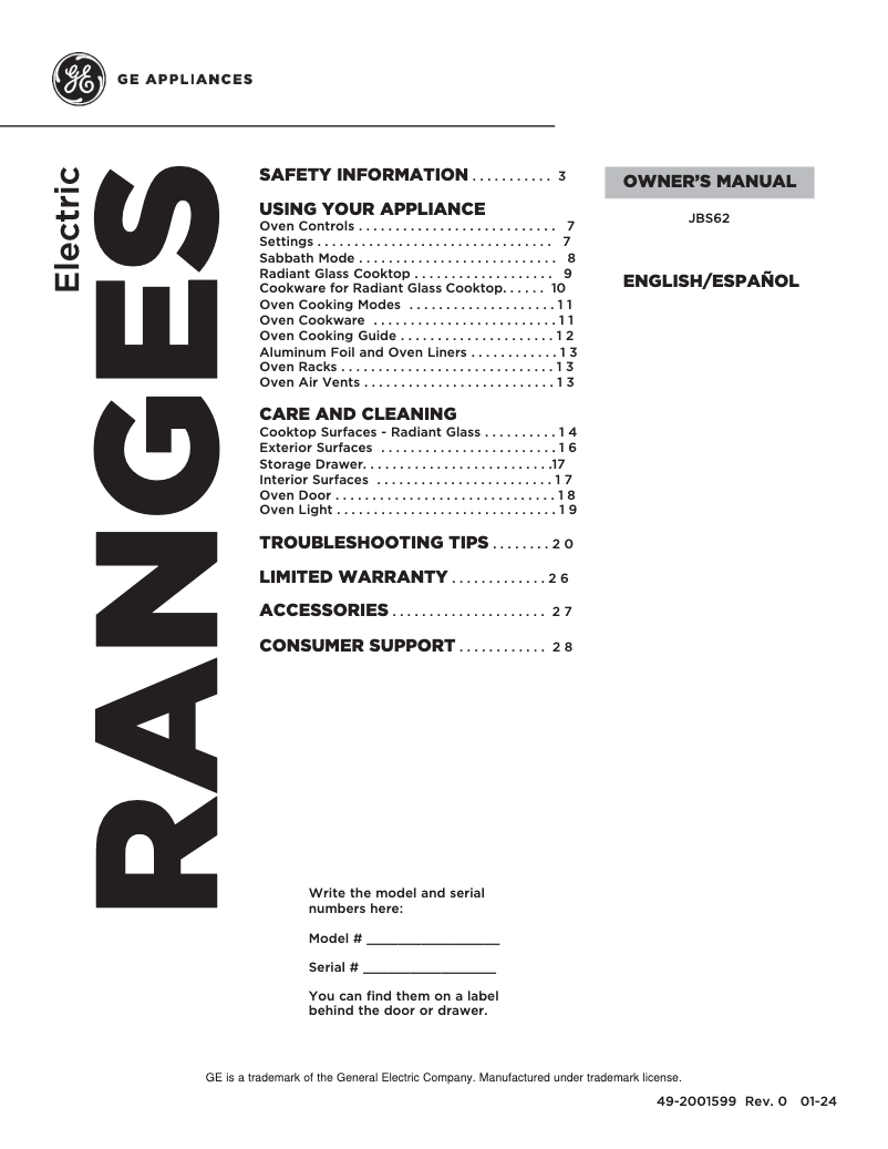 Page 1 of the manual Use and Maintenance Manual GE JBS62RWSS