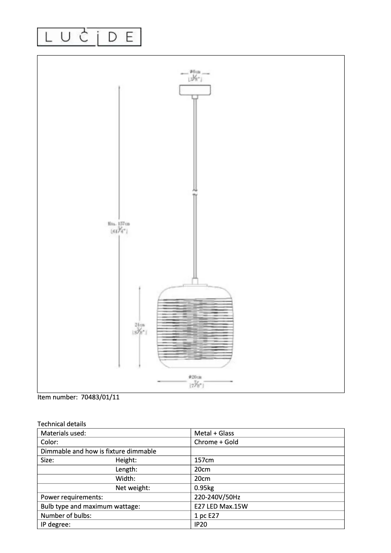 Page 1 de la notice Manuel utilisateur Lucide Eryn