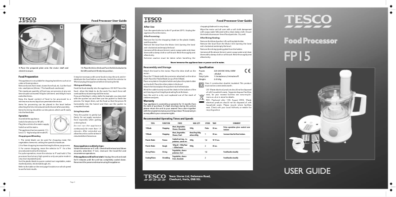 Page n°1 - Manuel utilisateur Tesco FP15