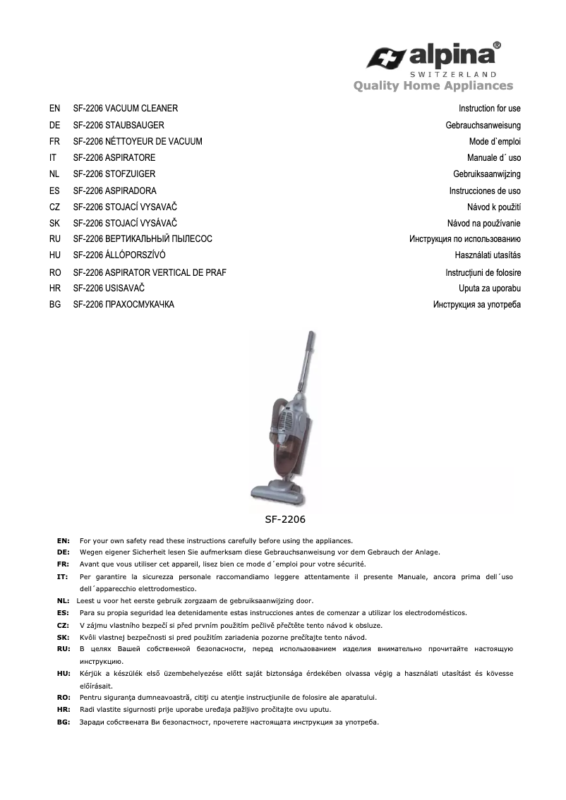 Página 1 del manual Manual de usuario Alpina SF 2206