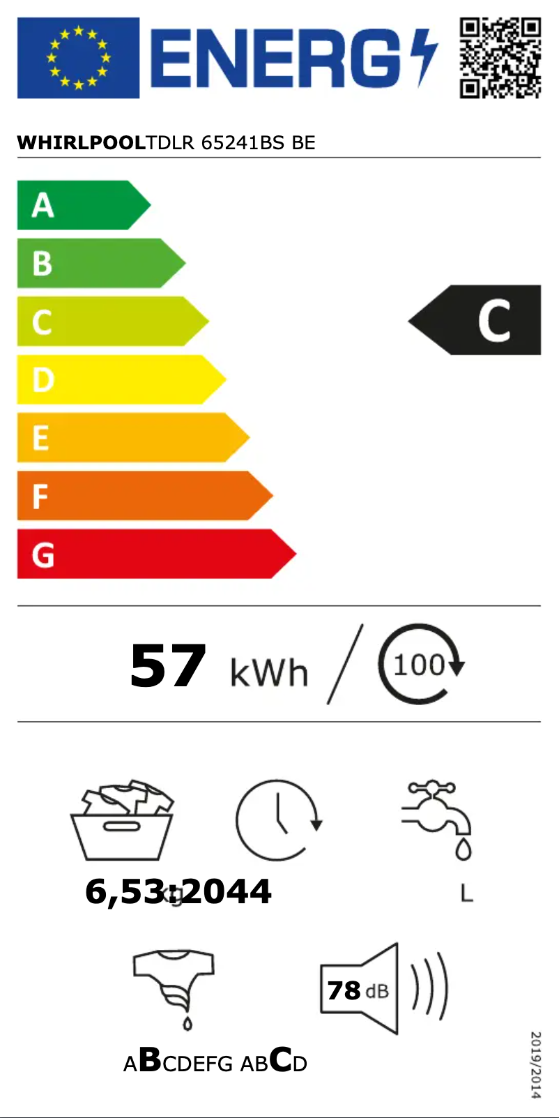 Página 1 del manual Etiqueta energética Whirlpool TDLR 65241BS BE