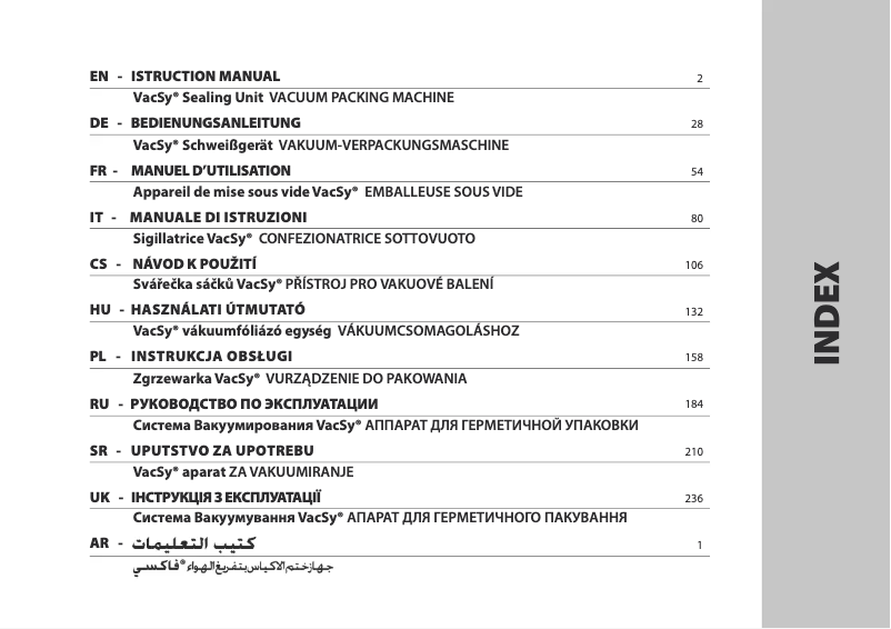 Image de la première page du manuel de l'appareil VacSy Sealing Unit VS-S