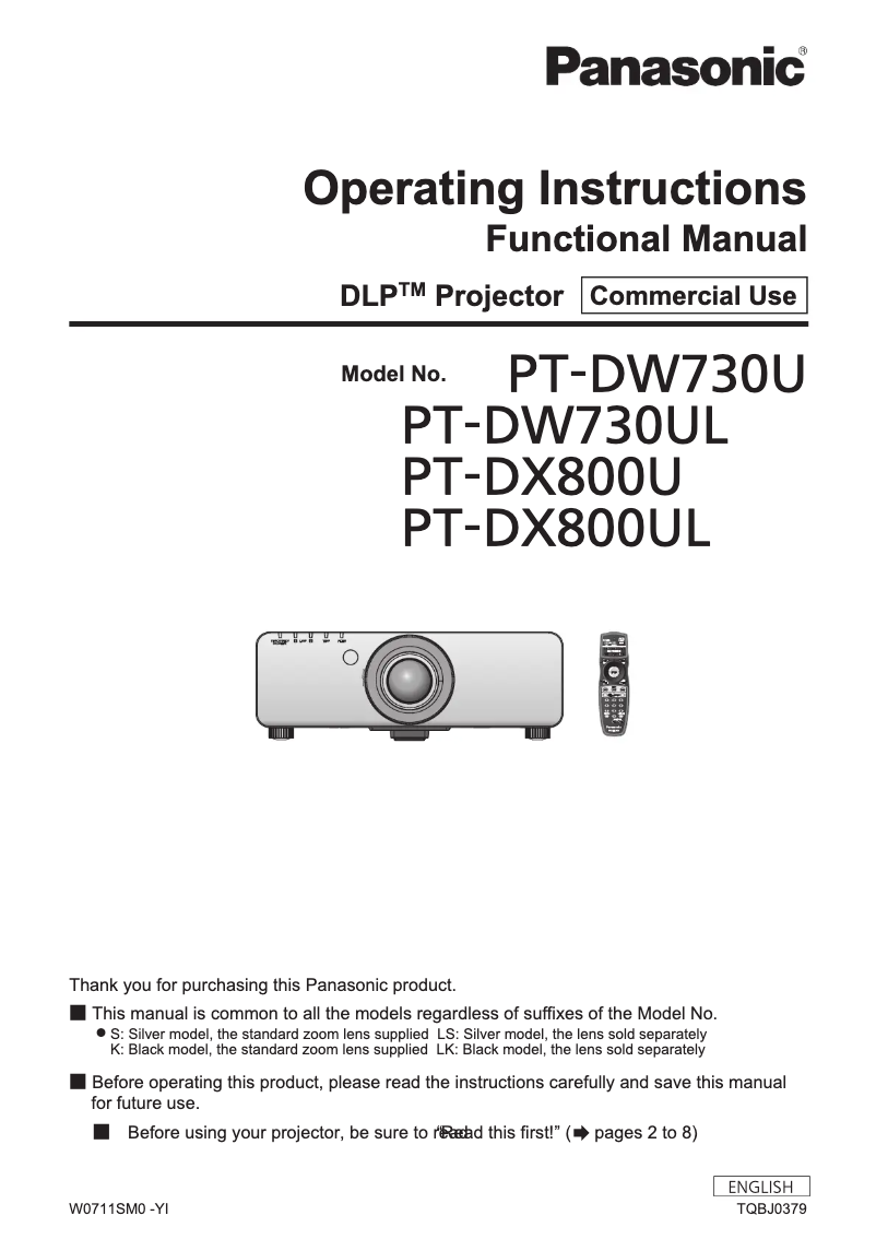 Page 1 of the manual User Manual Panasonic PT-DW730U