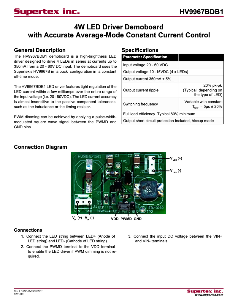 Page 1 de la notice Manuel utilisateur Microchip HV9967BDB1