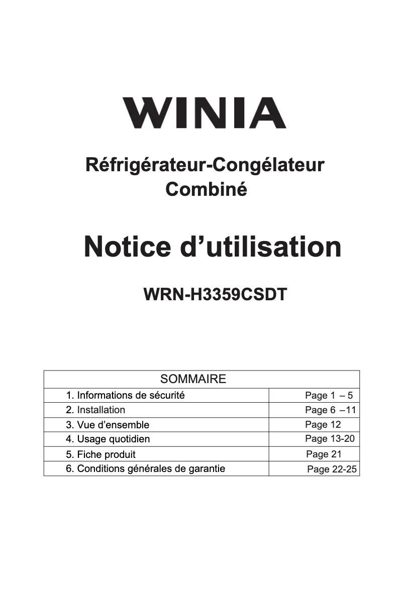 Image de la première page du manuel de l'appareil WRN-H3359CS