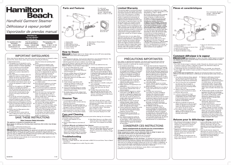 Page 1 de la notice Manuel utilisateur Hamilton Beach 11555