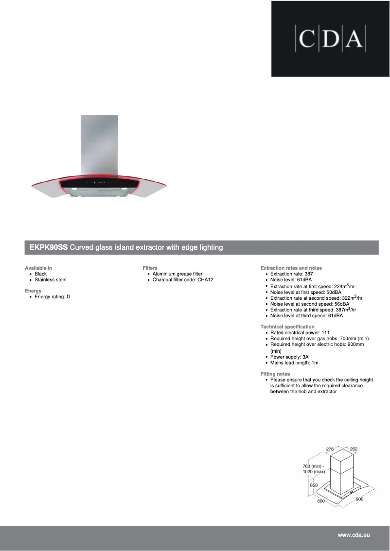 Page n°1 - Fiche technique CDA EKPK90SS