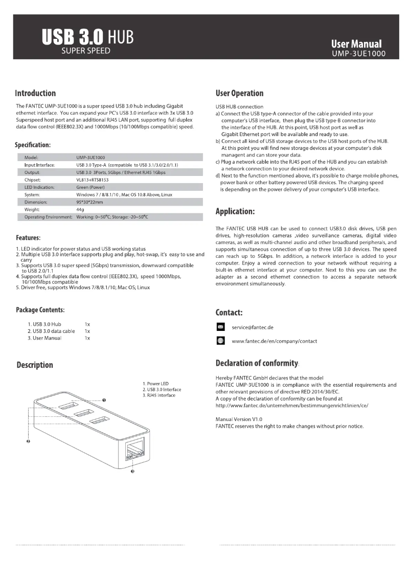 Page 1 de la notice Manuel utilisateur Fantec UMP-3UE1000