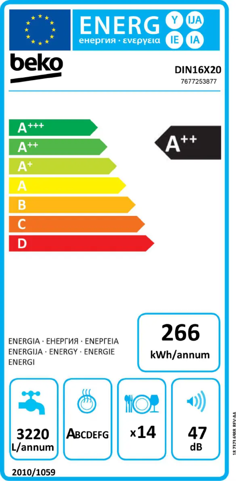 Page 1 de la notice Label énergétique Beko DIN16X20