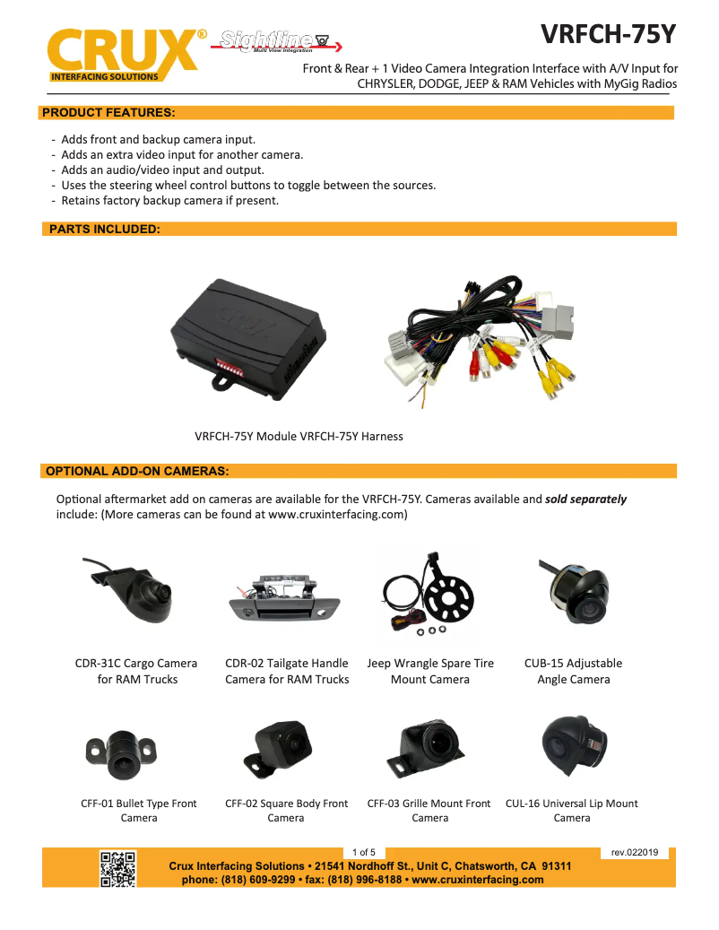 Page n°1 - Manuel utilisateur CRUX VRFCH-75Y